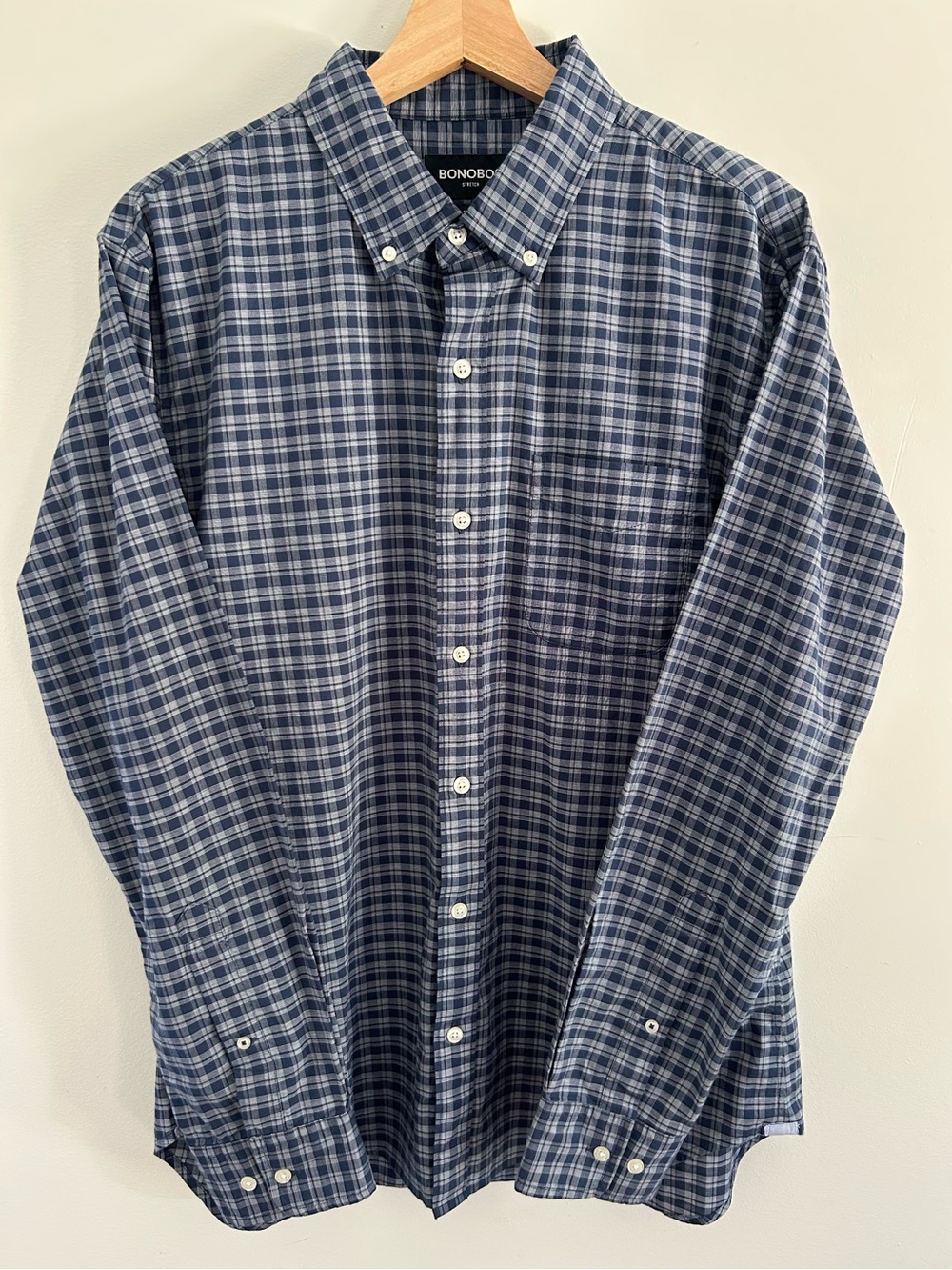 Bonobos Navy and White Plaid Shirt - Large